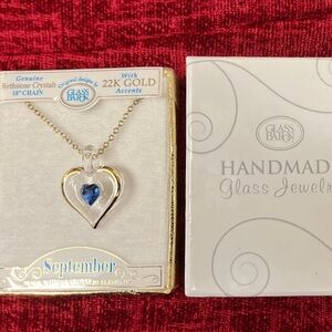 September Sapphire Birthstone Heart 22kt Swarovski Elements 18” Necklace-OBO